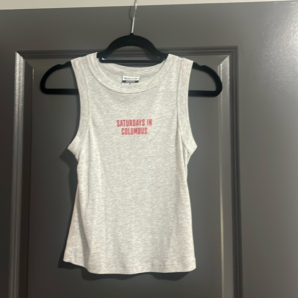 Where I’m from, size medium. Saturdays in Columbus - gray tank top, red letters